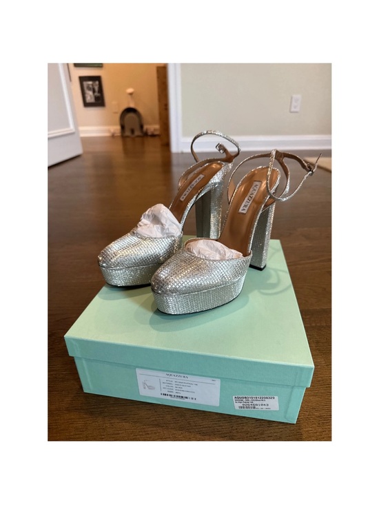 Aquazzura Silver Metallic Platform Slingback Heels